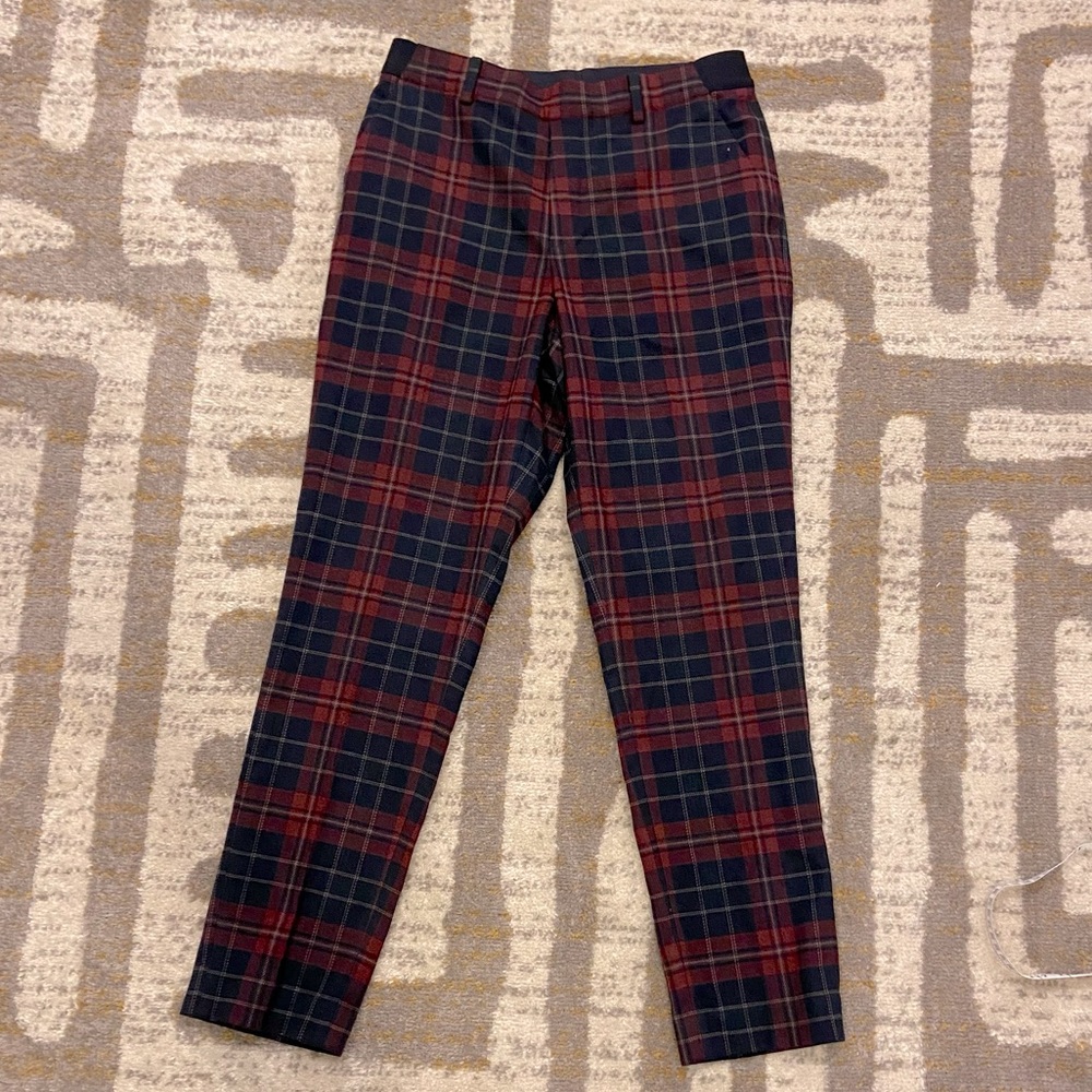 Uniqlo Academia Tartan plaid pull on straight leg ankle trouser pant